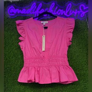 She + Sky Pink Ruffle Sleeve Top